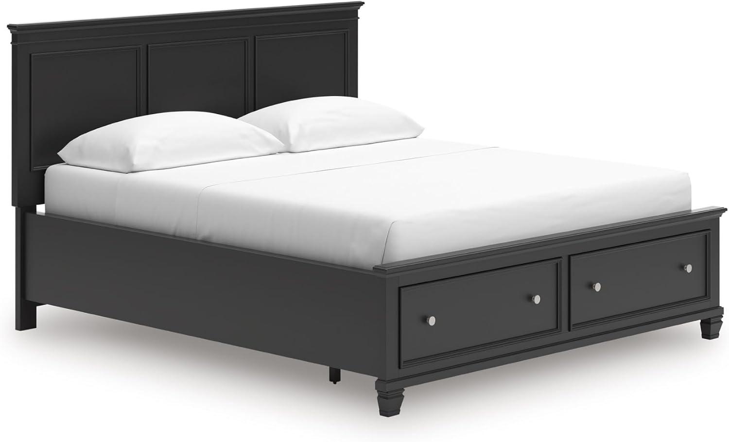 imageSignature Design by Ashley Lanolee Farmhouse Panel Storage Bed Foundation or Box Spring Not Needed Queen BlackBlack