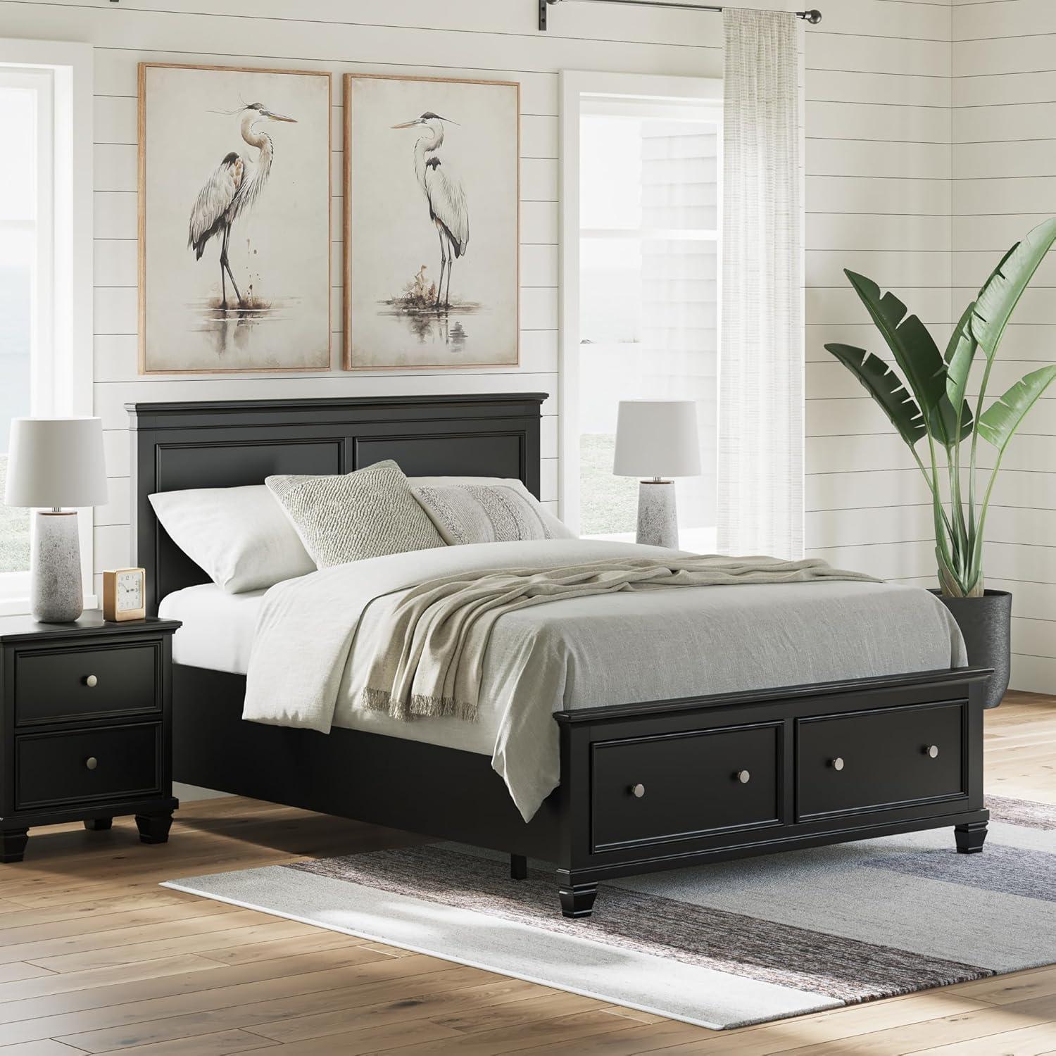imageSignature Design by Ashley Lanolee Farmhouse Panel Storage Bed Foundation or Box Spring Not Needed Queen BlackBlack