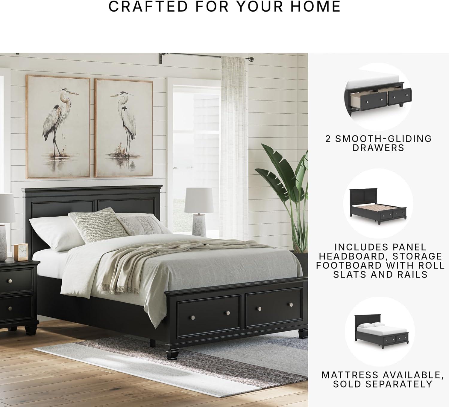 imageSignature Design by Ashley Lanolee Farmhouse Panel Storage Bed Foundation or Box Spring Not Needed Queen BlackBlack
