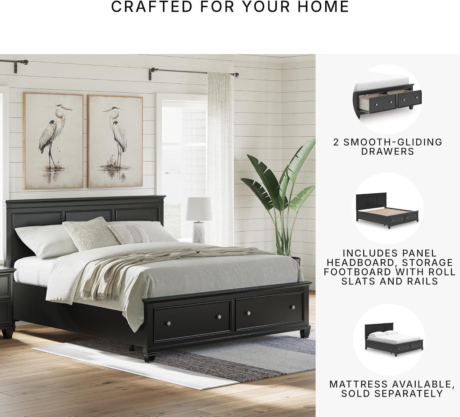 imageSignature Design by Ashley Lanolee Farmhouse Panel Storage Bed Foundation or Box Spring Not Needed Queen BlackBlack