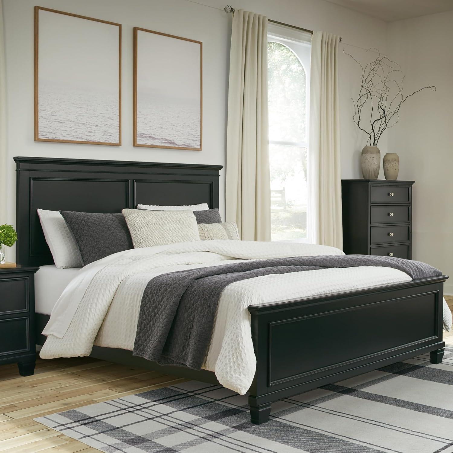 imageSignature Design by Ashley Lanolee Farmhouse Panel Storage Bed Foundation or Box Spring Not Needed Queen BlackBlack