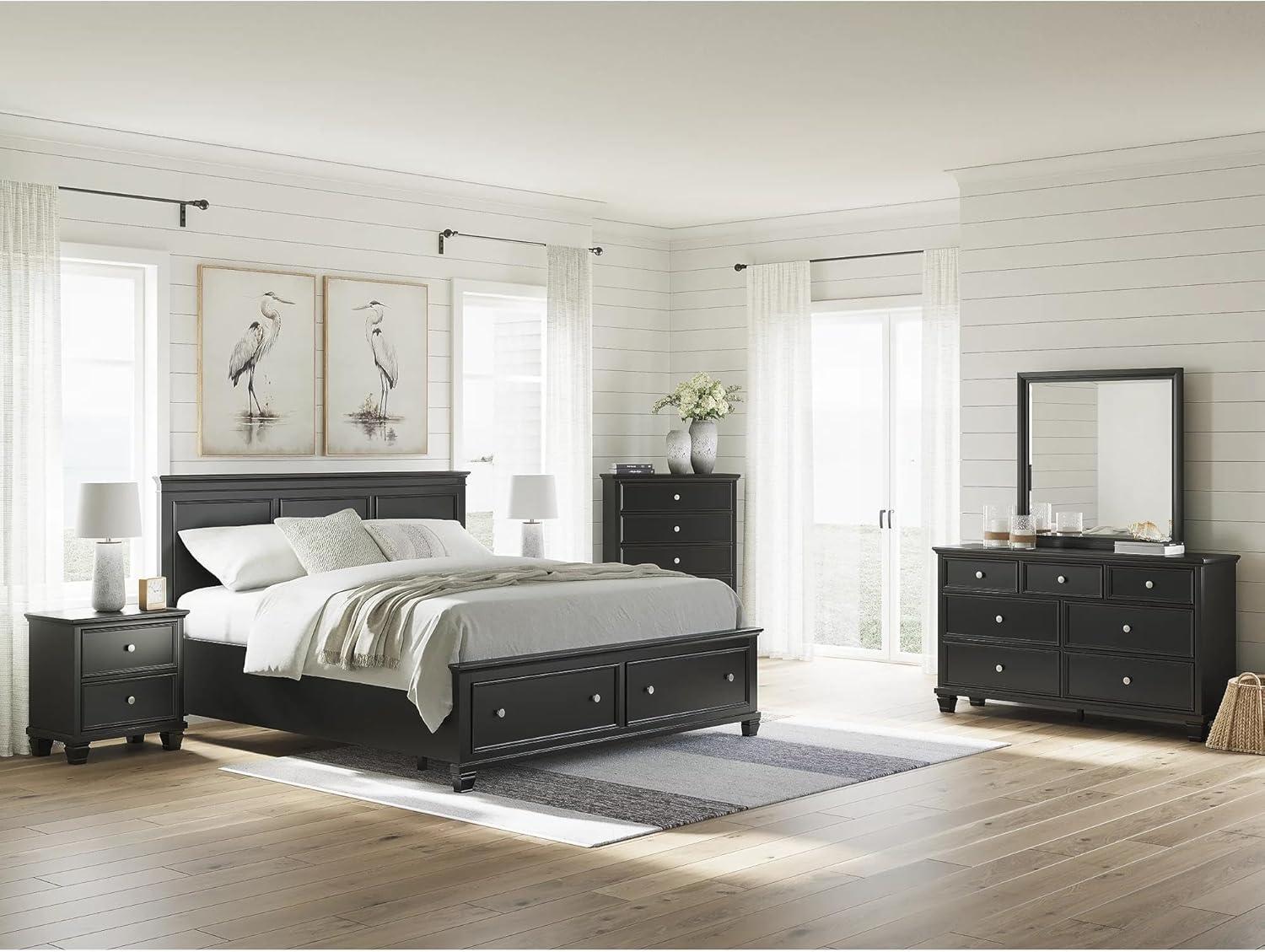 imageSignature Design by Ashley Lanolee Farmhouse Panel Storage Bed Foundation or Box Spring Not Needed Queen BlackBlack