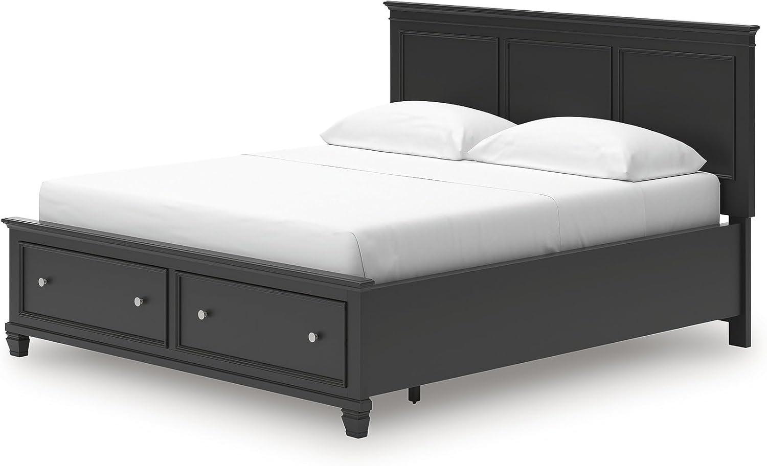 imageSignature Design by Ashley Lanolee Farmhouse Panel Storage Bed Foundation or Box Spring Not Needed Queen BlackBlack