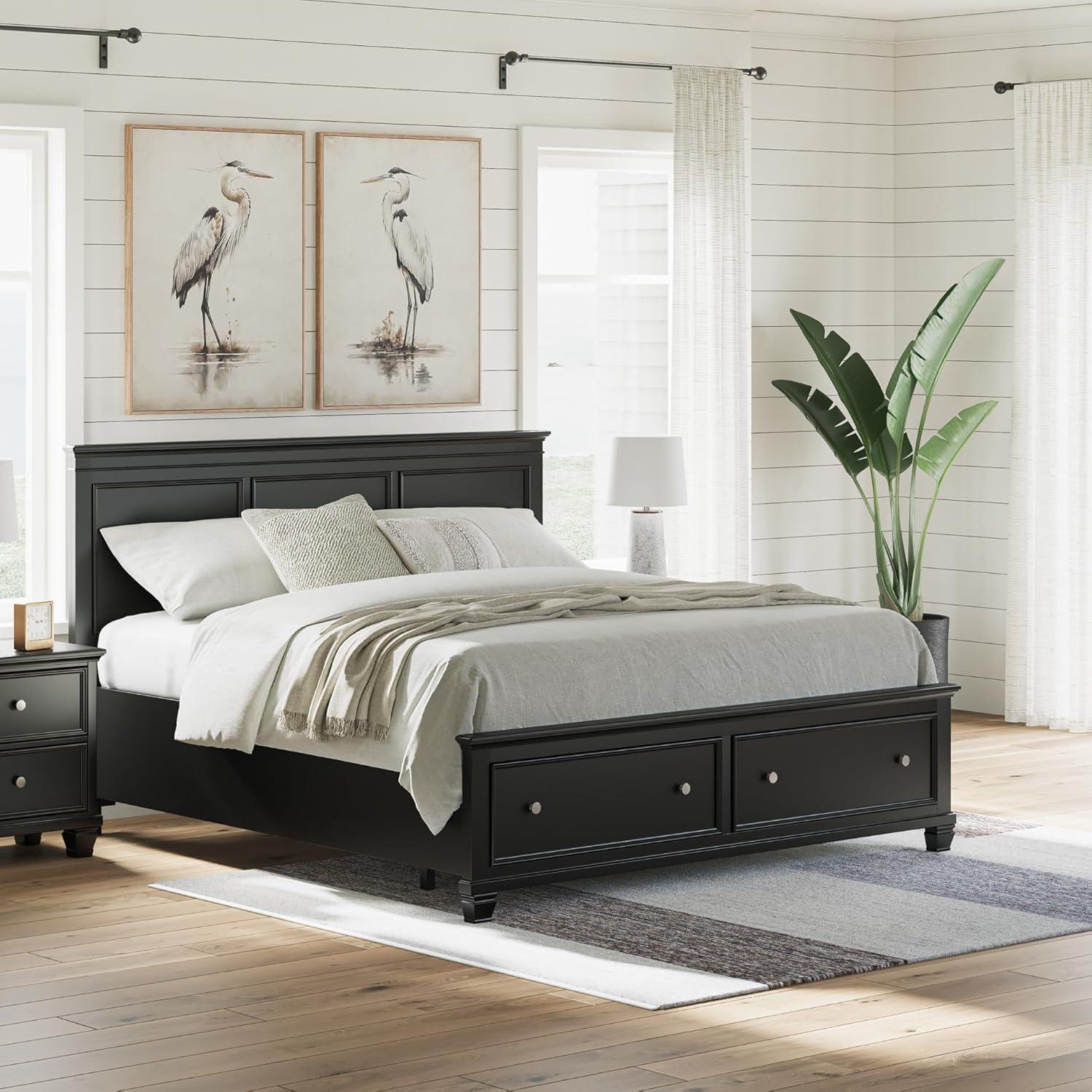 imageSignature Design by Ashley Lanolee Farmhouse Panel Storage Bed Foundation or Box Spring Not Needed Queen BlackBlack