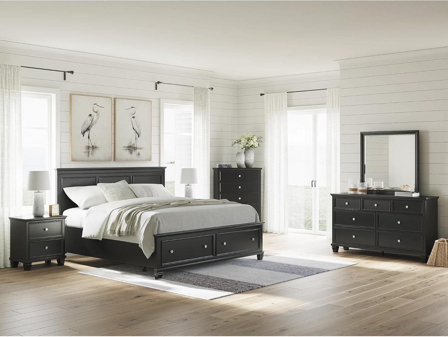 imageSignature Design by Ashley Lanolee Farmhouse Panel Storage Bed Foundation or Box Spring Not Needed Queen BlackBlack