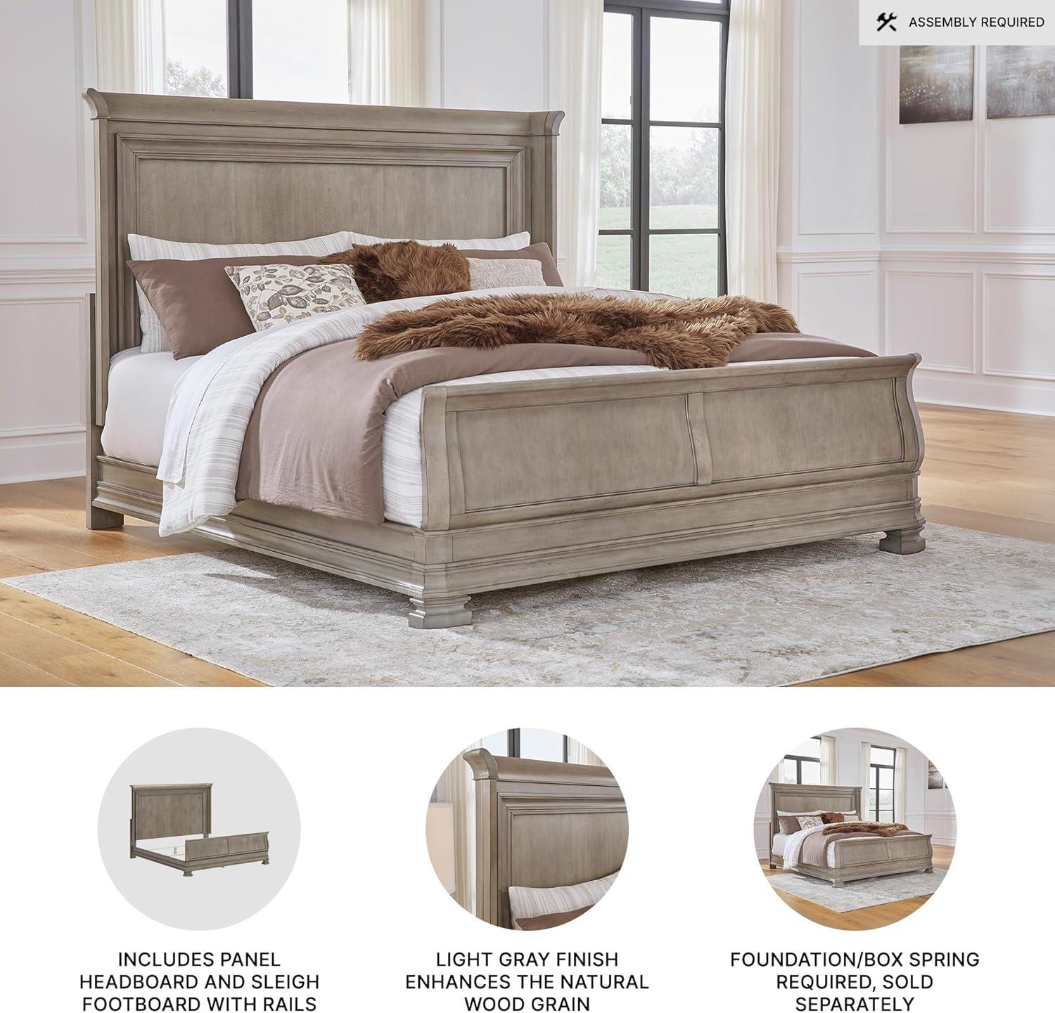 imageSignature Design by Ashley Lexorne Traditional King Sleigh Bed Foundation or Box Spring Needed Light GrayKing Sleigh Bed