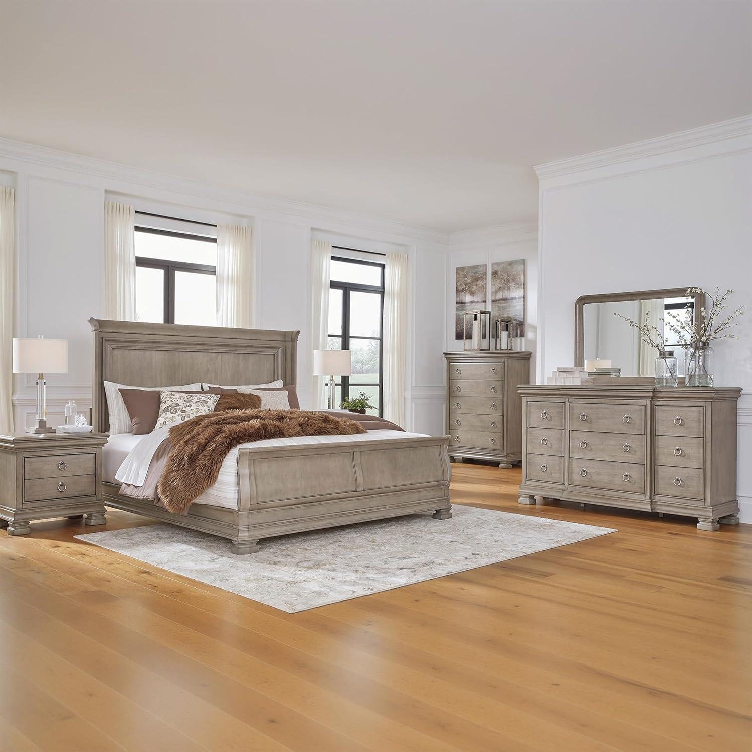 imageSignature Design by Ashley Lexorne Traditional King Sleigh Bed Foundation or Box Spring Needed Light GrayKing Sleigh Bed