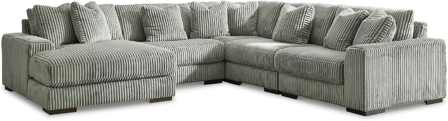 imageSignature Design by Ashley Lindyn Casual Anti Sag 3Piece Sectional with Double Chaise Reversible Cushions and 5 Accent Pillows GrayGrey
