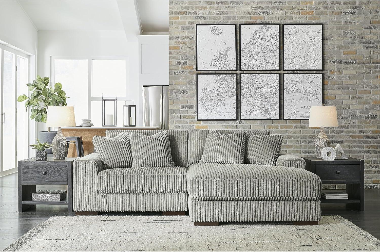 imageSignature Design by Ashley Lindyn Casual Anti Sag 3Piece Sectional with Double Chaise Reversible Cushions and 5 Accent Pillows GrayGrey
