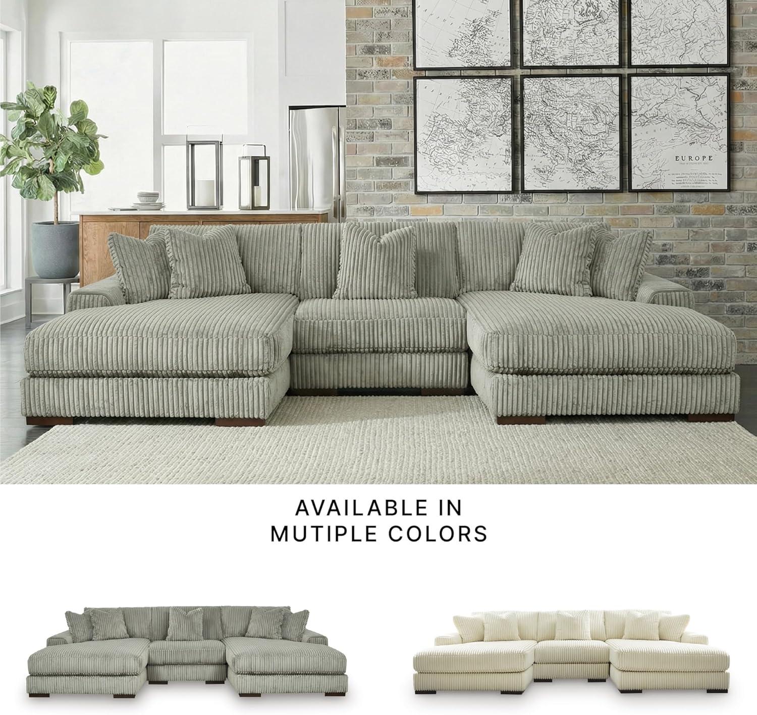 imageSignature Design by Ashley Lindyn Casual Anti Sag 3Piece Sectional with Double Chaise Reversible Cushions and 5 Accent Pillows GrayGrey
