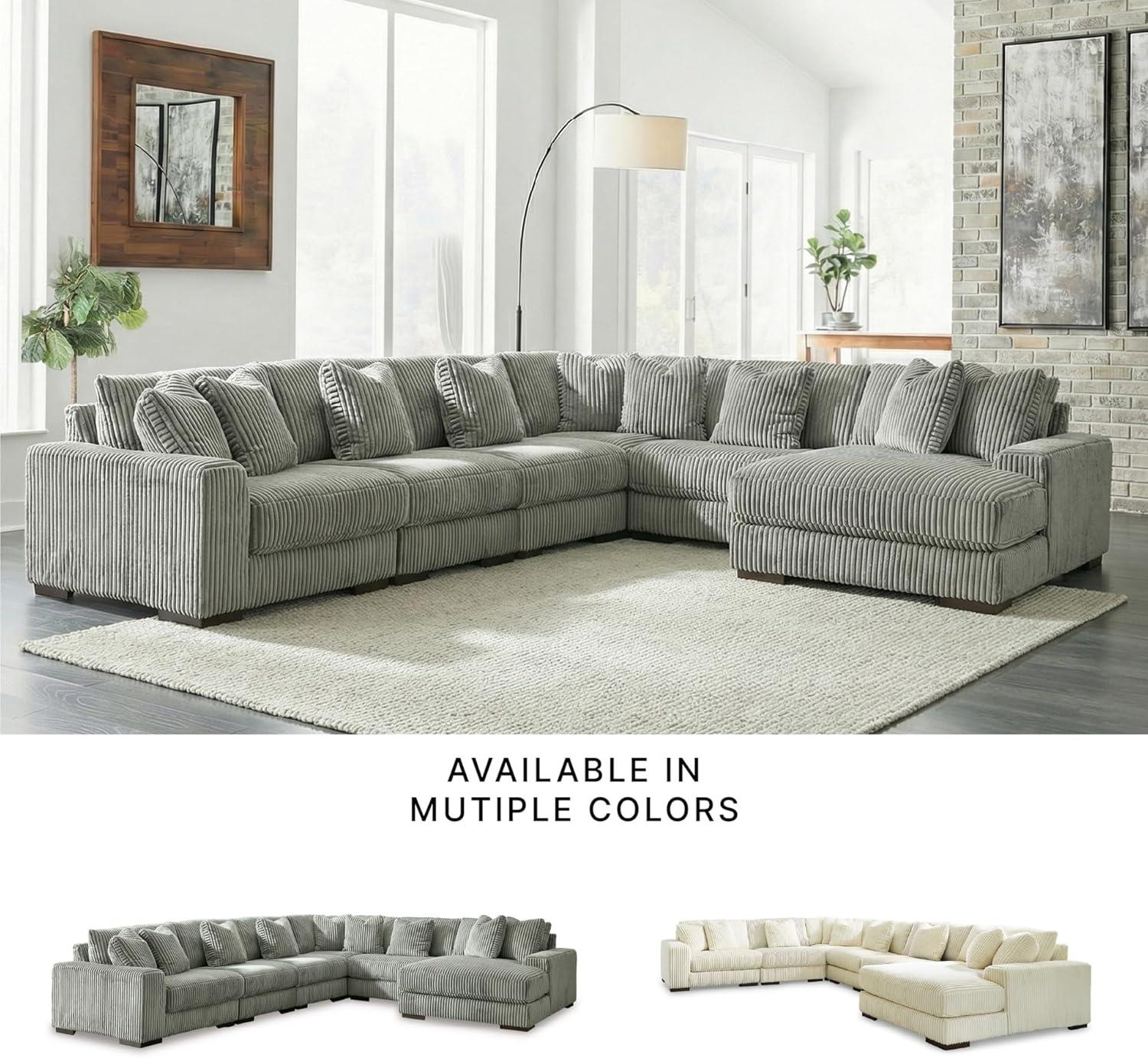 imageSignature Design by Ashley Lindyn Casual Anti Sag 3Piece Sectional with Double Chaise Reversible Cushions and 5 Accent Pillows GrayGrey