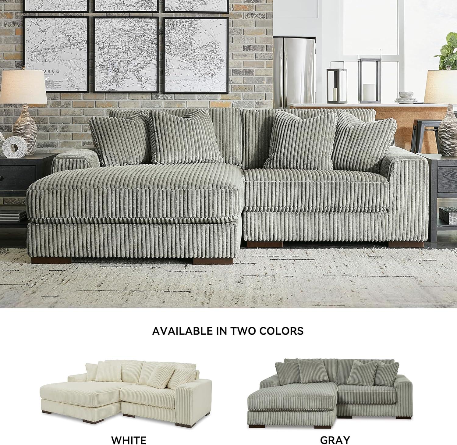 imageSignature Design by Ashley Lindyn Casual Anti Sag 3Piece Sectional with Double Chaise Reversible Cushions and 5 Accent Pillows GrayGrey
