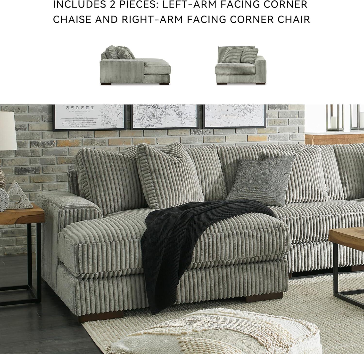 imageSignature Design by Ashley Lindyn Casual Anti Sag 3Piece Sectional with Double Chaise Reversible Cushions and 5 Accent Pillows GrayGrey