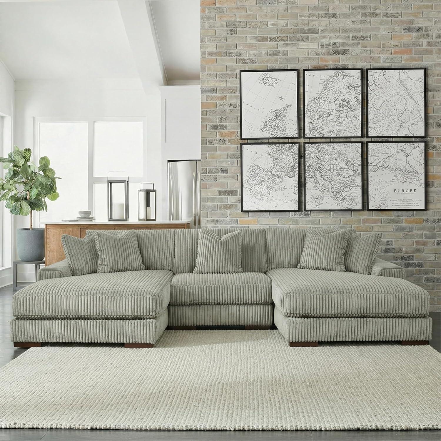 imageSignature Design by Ashley Lindyn Casual Anti Sag 3Piece Sectional with Double Chaise Reversible Cushions and 5 Accent Pillows GrayGrey