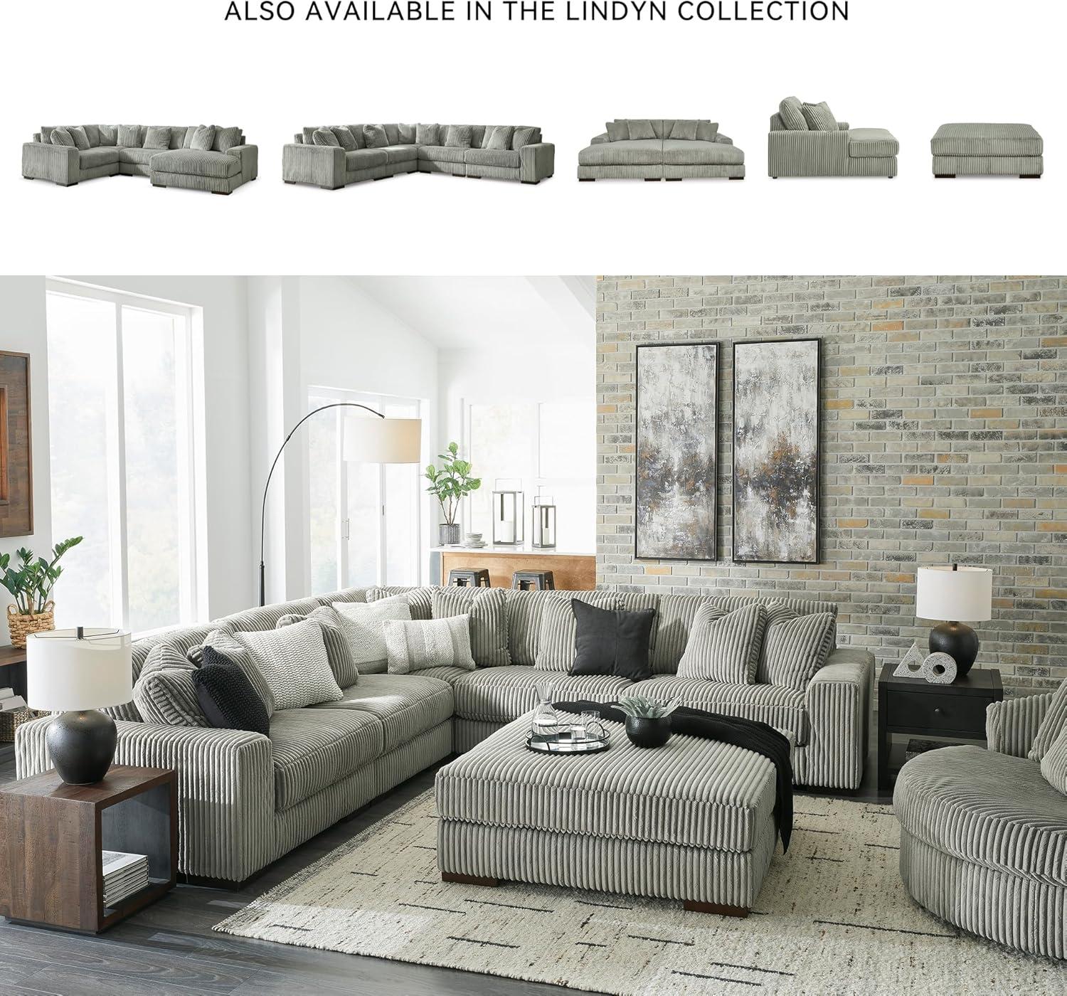 imageSignature Design by Ashley Lindyn Casual Anti Sag 3Piece Sectional with Double Chaise Reversible Cushions and 5 Accent Pillows GrayGrey