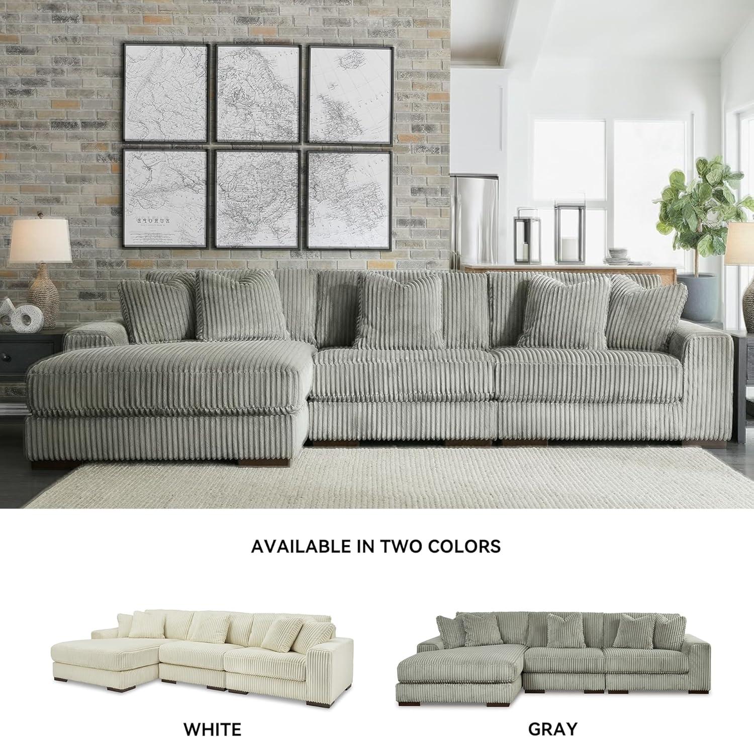 imageSignature Design by Ashley Lindyn Casual Anti Sag 3Piece Sectional with Double Chaise Reversible Cushions and 5 Accent Pillows GrayGrey