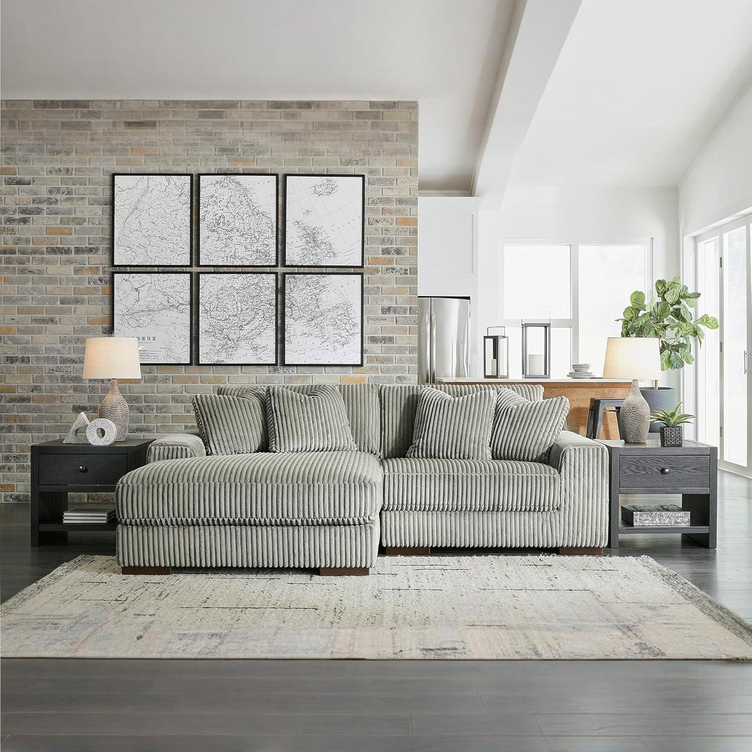 imageSignature Design by Ashley Lindyn Casual Anti Sag 3Piece Sectional with Double Chaise Reversible Cushions and 5 Accent Pillows GrayGrey