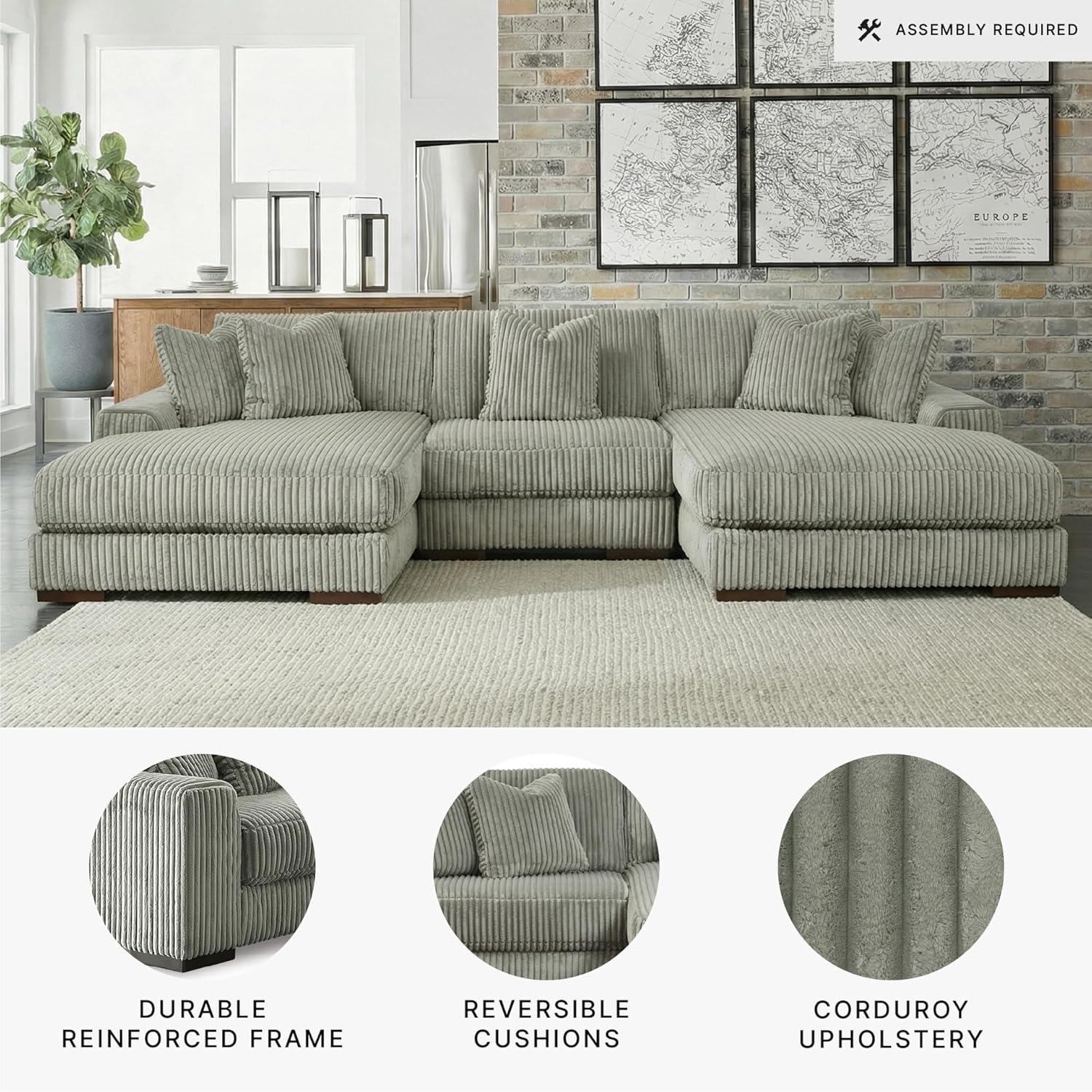 imageSignature Design by Ashley Lindyn Casual Anti Sag 3Piece Sectional with Double Chaise Reversible Cushions and 5 Accent Pillows GrayGrey