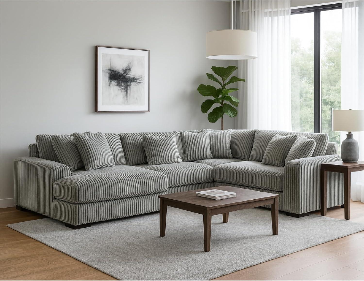 imageSignature Design by Ashley Lindyn Casual Anti Sag 3Piece Sectional with Double Chaise Reversible Cushions and 5 Accent Pillows GrayGrey