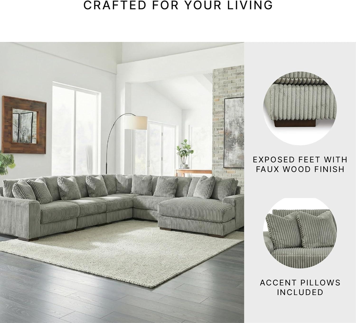 imageSignature Design by Ashley Lindyn Casual Anti Sag 3Piece Sectional with Double Chaise Reversible Cushions and 5 Accent Pillows GrayGrey