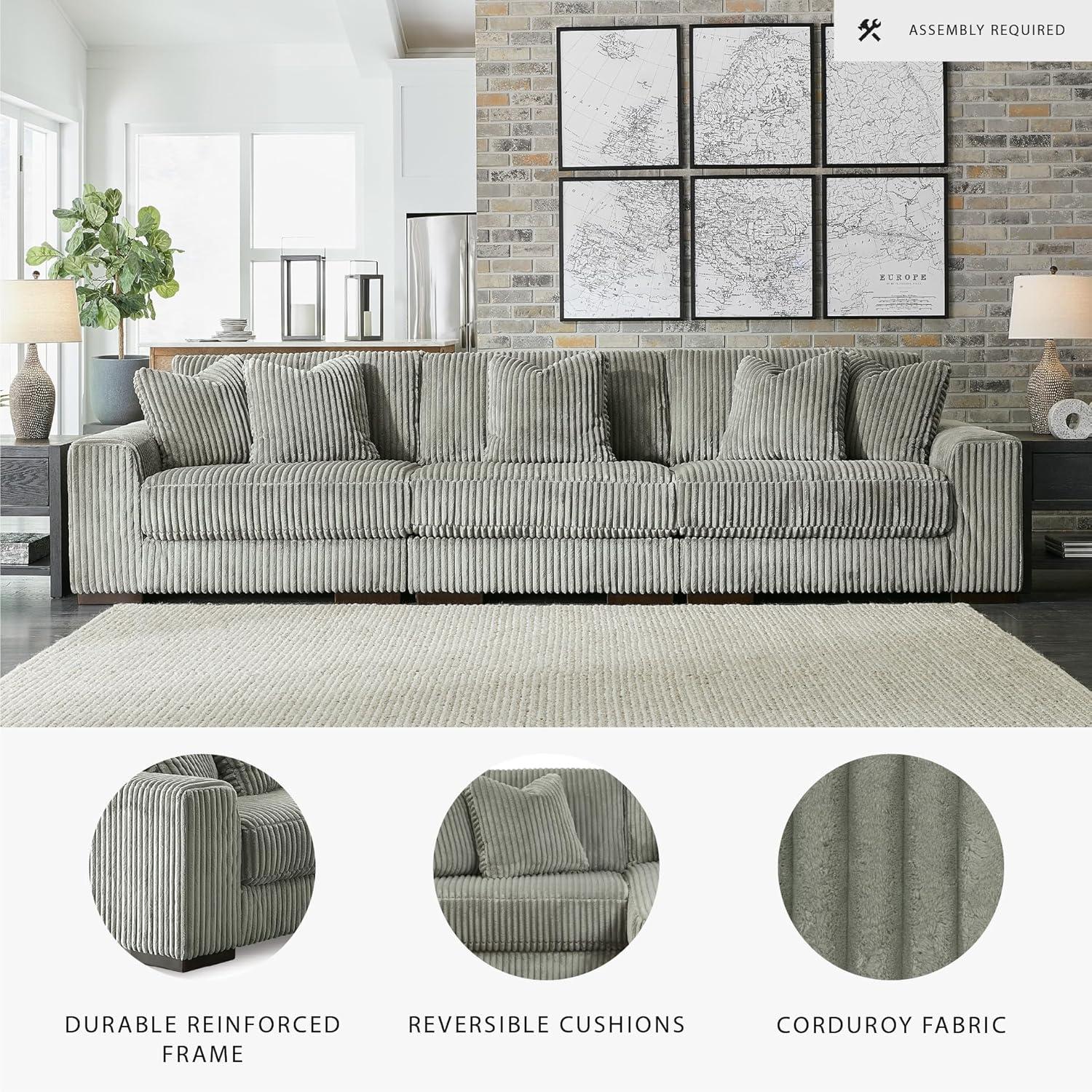 imageSignature Design by Ashley Lindyn Casual Anti Sag 3Piece Sectional with Double Chaise Reversible Cushions and 5 Accent Pillows GrayGrey