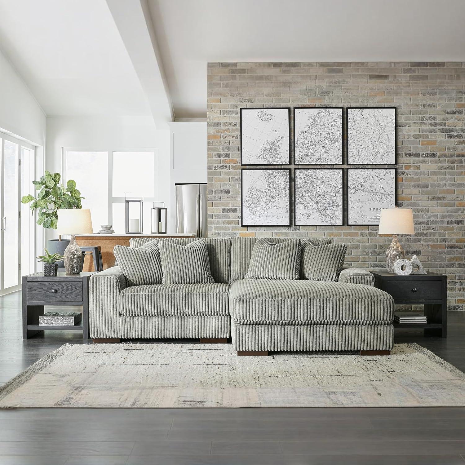 imageSignature Design by Ashley Lindyn Casual Anti Sag 3Piece Sectional with Double Chaise Reversible Cushions and 5 Accent Pillows GrayGrey