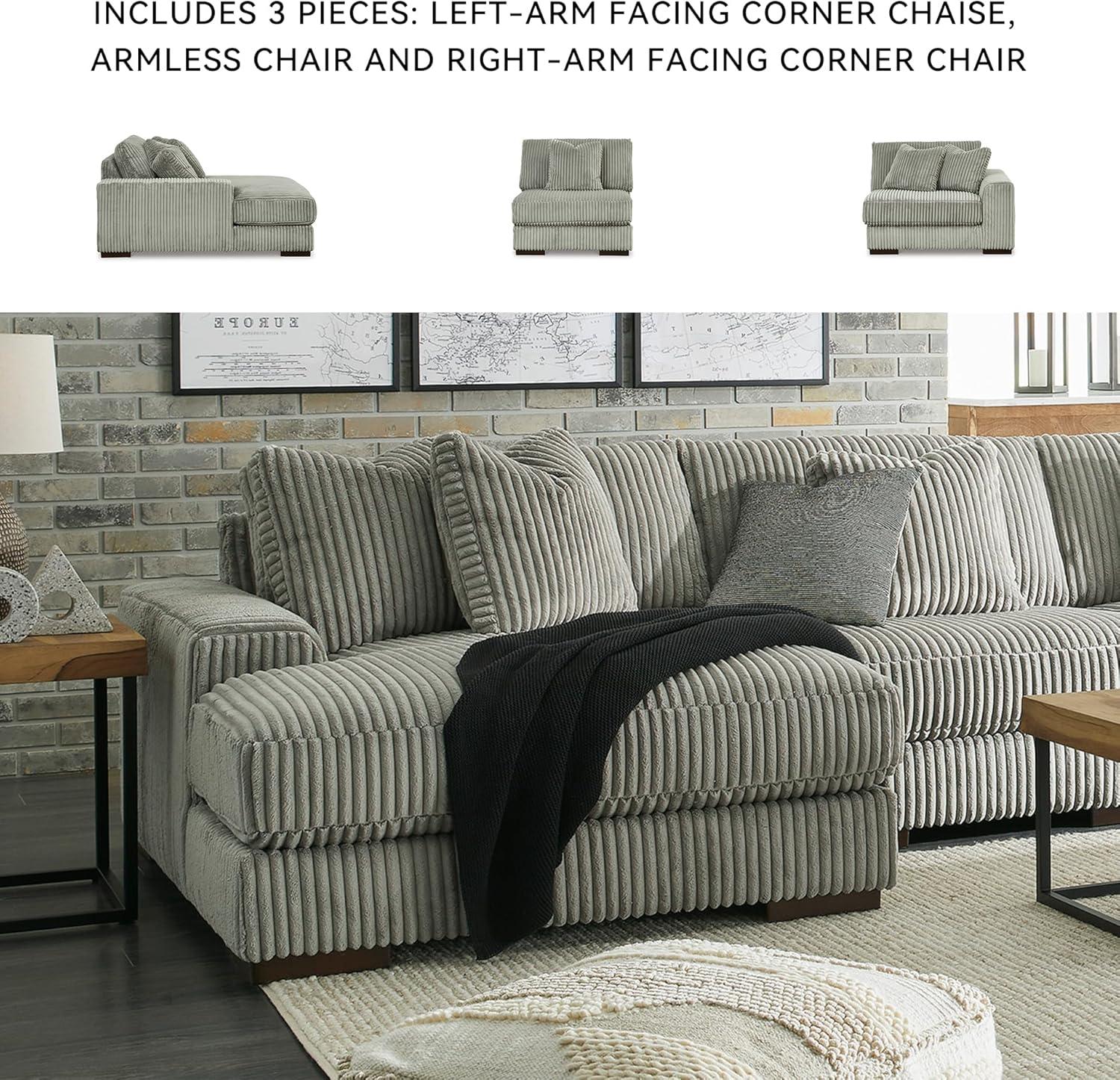 imageSignature Design by Ashley Lindyn Casual Anti Sag 3Piece Sectional with Double Chaise Reversible Cushions and 5 Accent Pillows GrayGrey