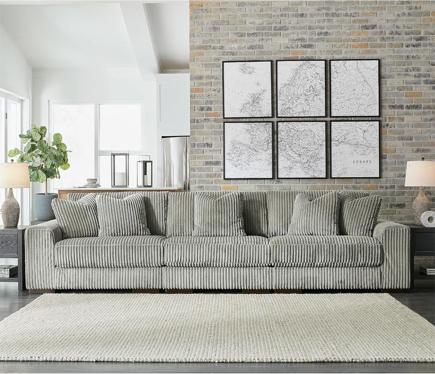 imageSignature Design by Ashley Lindyn Casual Anti Sag 3Piece Sectional with Double Chaise Reversible Cushions and 5 Accent Pillows GrayGrey
