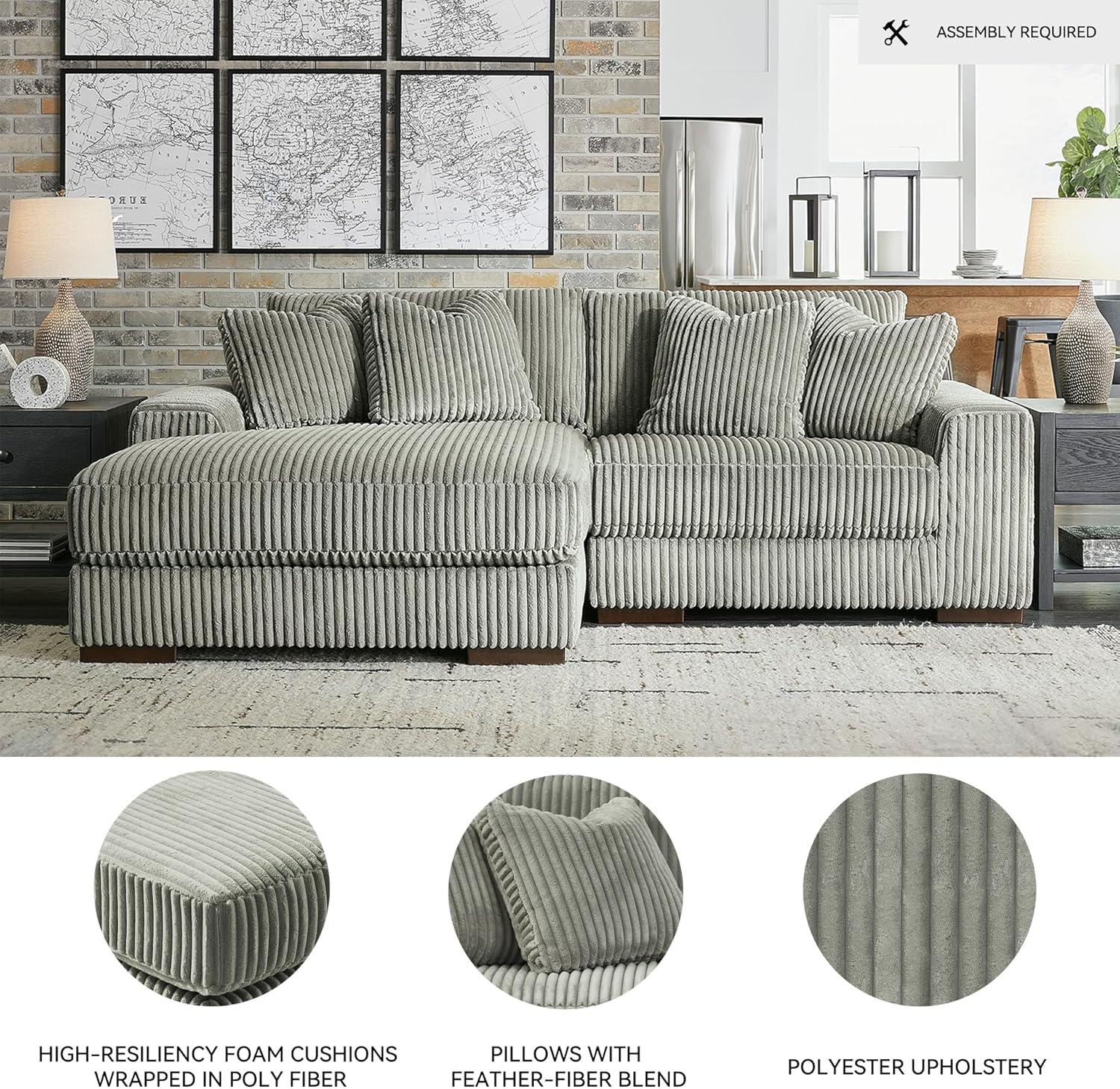 imageSignature Design by Ashley Lindyn Casual Anti Sag 3Piece Sectional with Double Chaise Reversible Cushions and 5 Accent Pillows GrayGrey