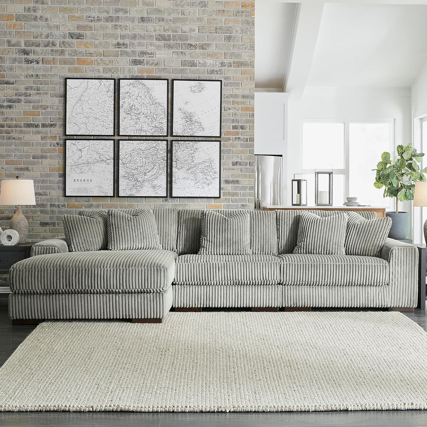 imageSignature Design by Ashley Lindyn Casual Anti Sag 3Piece Sectional with Double Chaise Reversible Cushions and 5 Accent Pillows GrayGrey