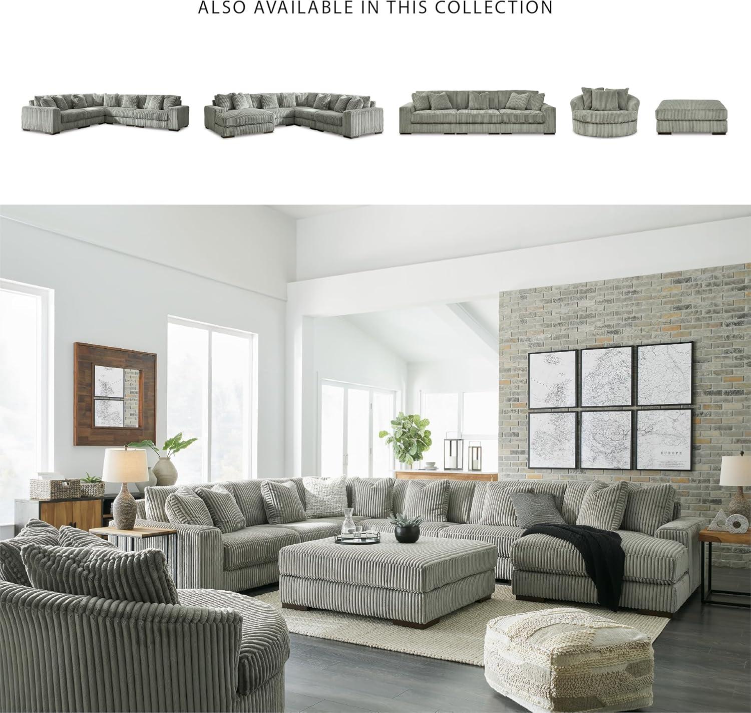 imageSignature Design by Ashley Lindyn Casual Anti Sag 3Piece Sectional with Double Chaise Reversible Cushions and 5 Accent Pillows GrayGrey