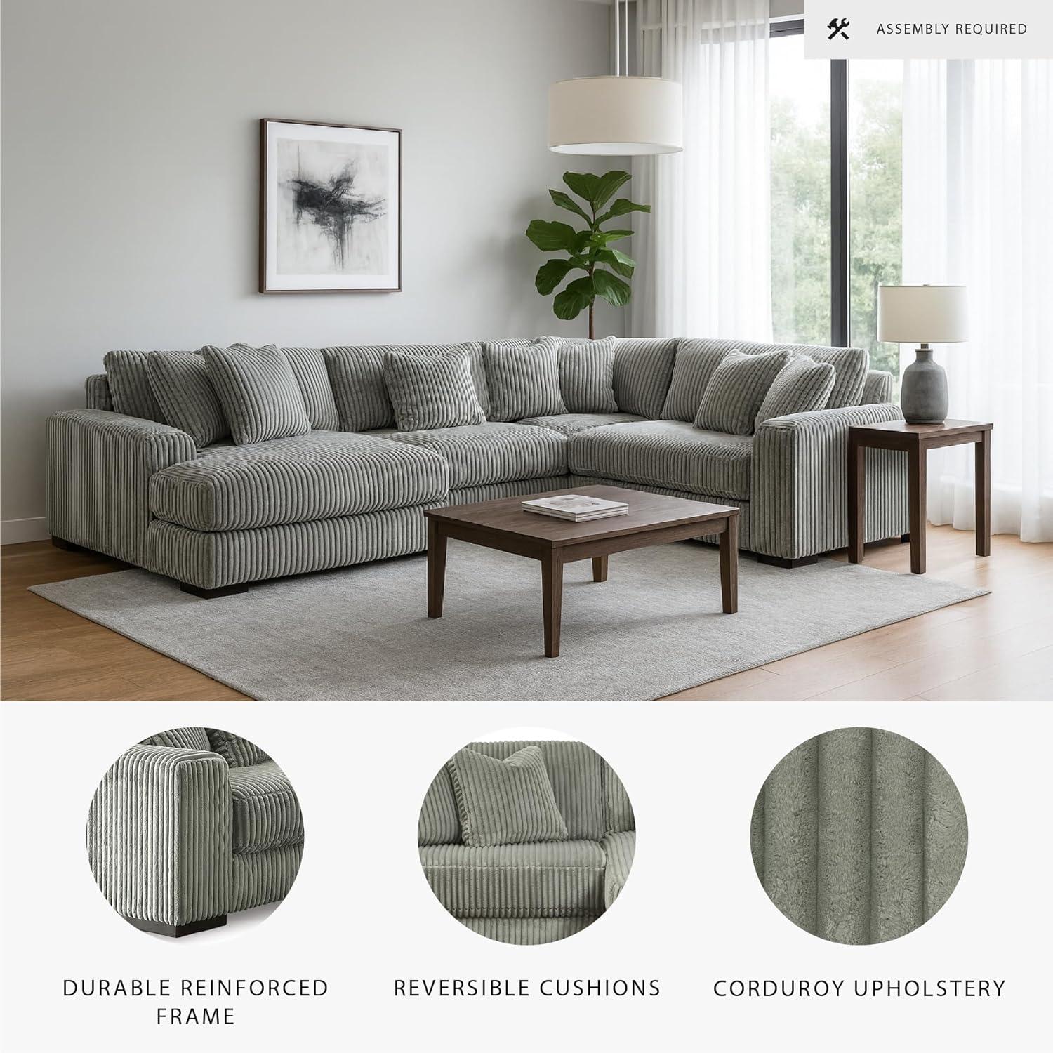imageSignature Design by Ashley Lindyn Casual Anti Sag 3Piece Sectional with Double Chaise Reversible Cushions and 5 Accent Pillows GrayGrey