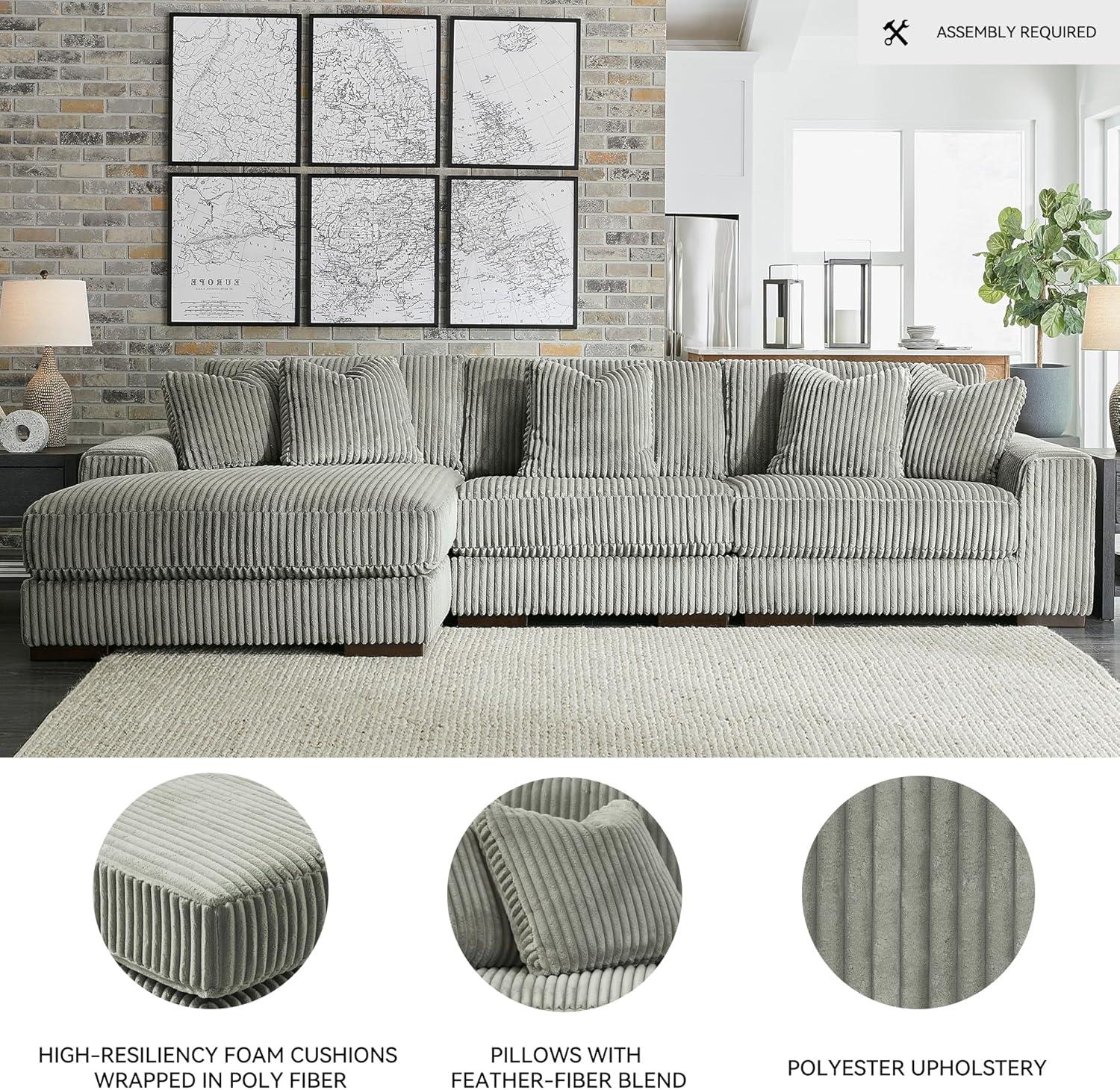 imageSignature Design by Ashley Lindyn Casual Anti Sag 3Piece Sectional with Double Chaise Reversible Cushions and 5 Accent Pillows GrayGrey
