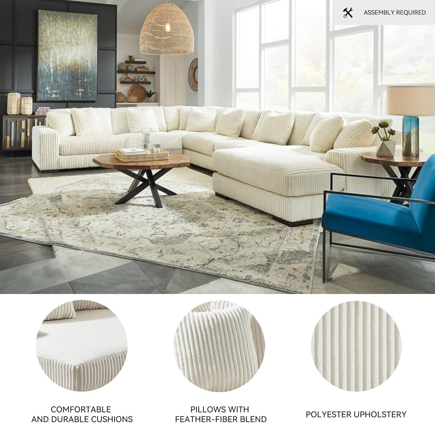 imageSignature Design by Ashley Lindyn Casual Anti Sag 3Piece Sectional with Double Chaise Reversible Cushions and 5 Accent Pillows GrayWhite