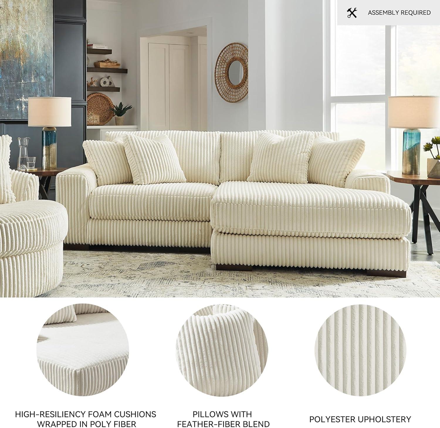 imageSignature Design by Ashley Lindyn Casual Anti Sag 3Piece Sectional with Double Chaise Reversible Cushions and 5 Accent Pillows GrayWhite