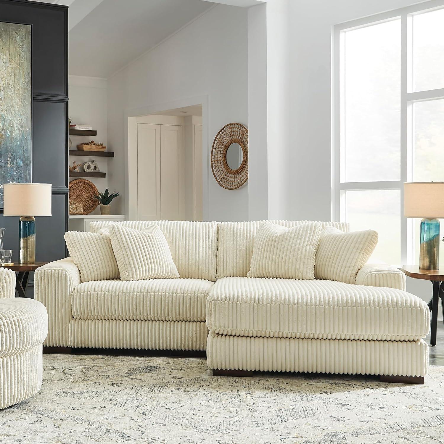 imageSignature Design by Ashley Lindyn Casual Anti Sag 3Piece Sectional with Double Chaise Reversible Cushions and 5 Accent Pillows GrayWhite