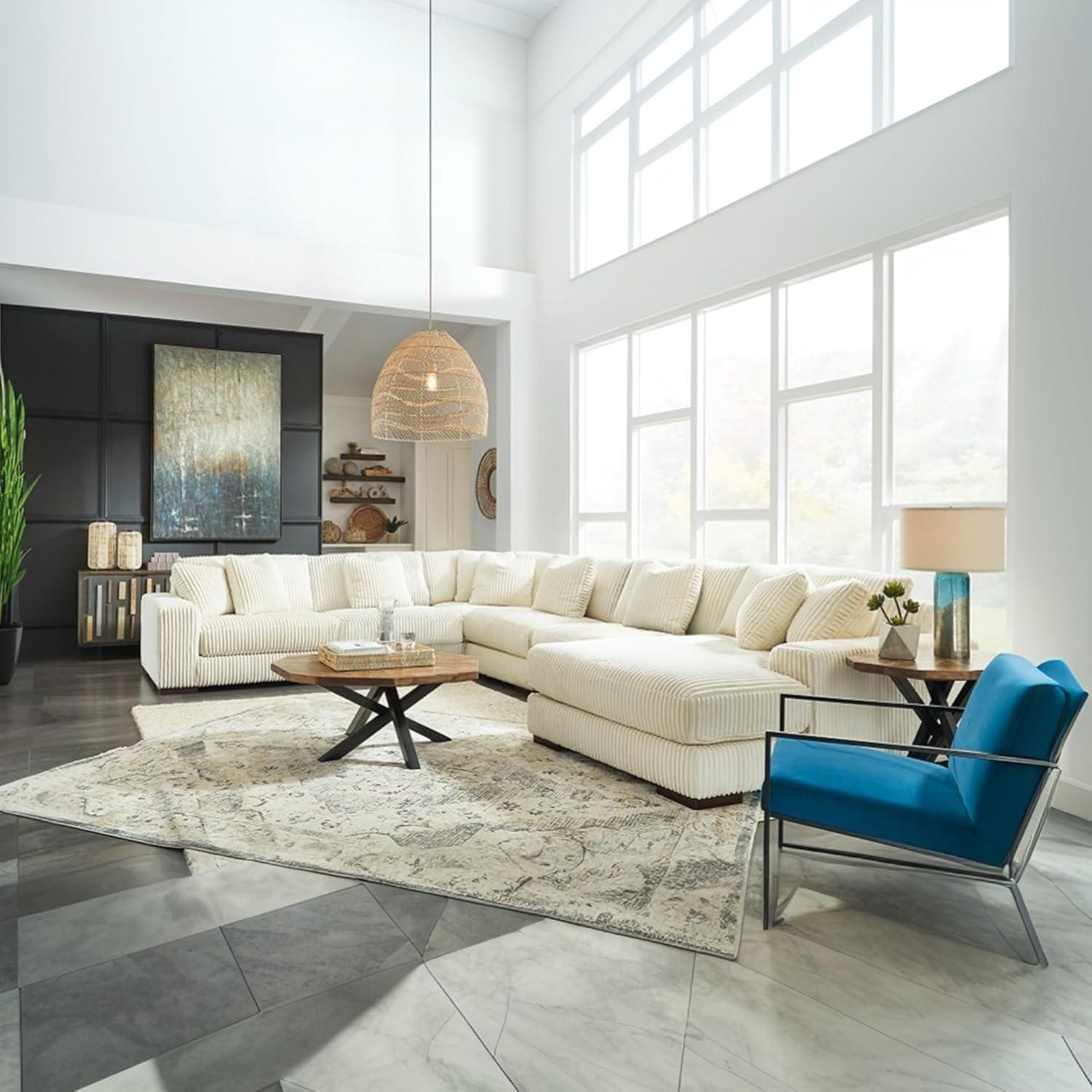 imageSignature Design by Ashley Lindyn Casual Anti Sag 3Piece Sectional with Double Chaise Reversible Cushions and 5 Accent Pillows GrayWhite