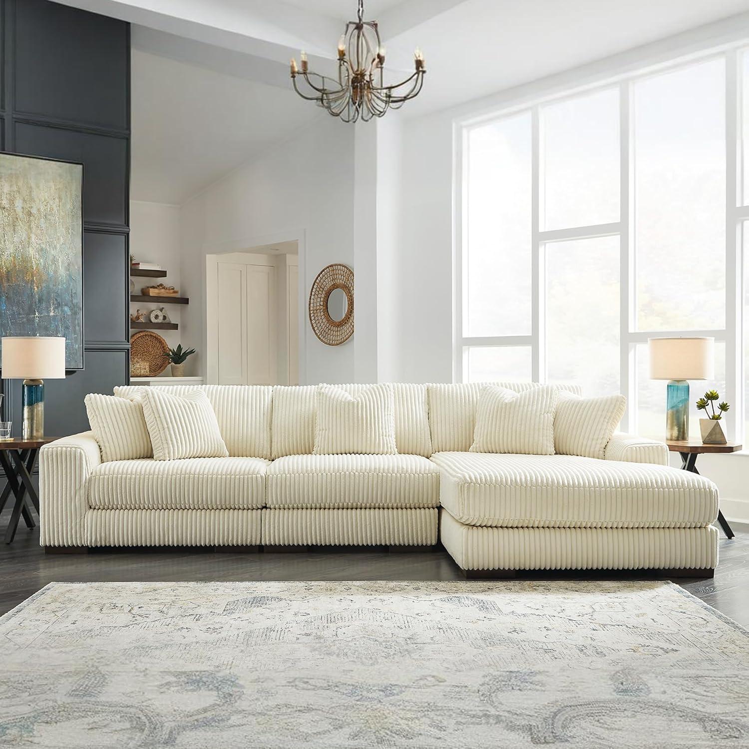 imageSignature Design by Ashley Lindyn Casual Anti Sag 3Piece Sectional with Double Chaise Reversible Cushions and 5 Accent Pillows GrayWhite