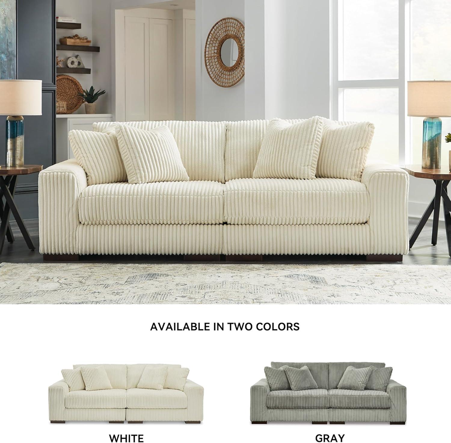 imageSignature Design by Ashley Lindyn Casual Anti Sag 3Piece Sectional with Double Chaise Reversible Cushions and 5 Accent Pillows GrayWhite