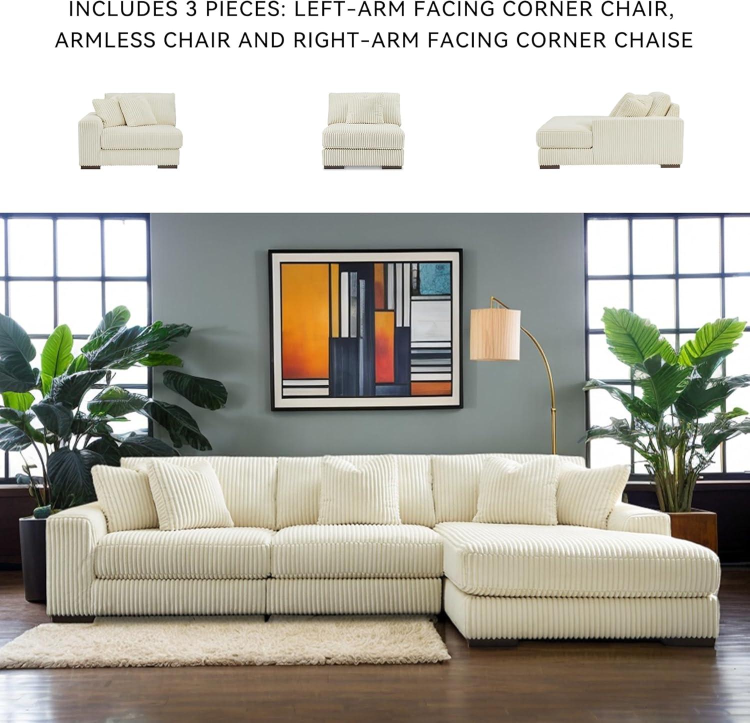 imageSignature Design by Ashley Lindyn Casual Anti Sag 3Piece Sectional with Double Chaise Reversible Cushions and 5 Accent Pillows GrayWhite