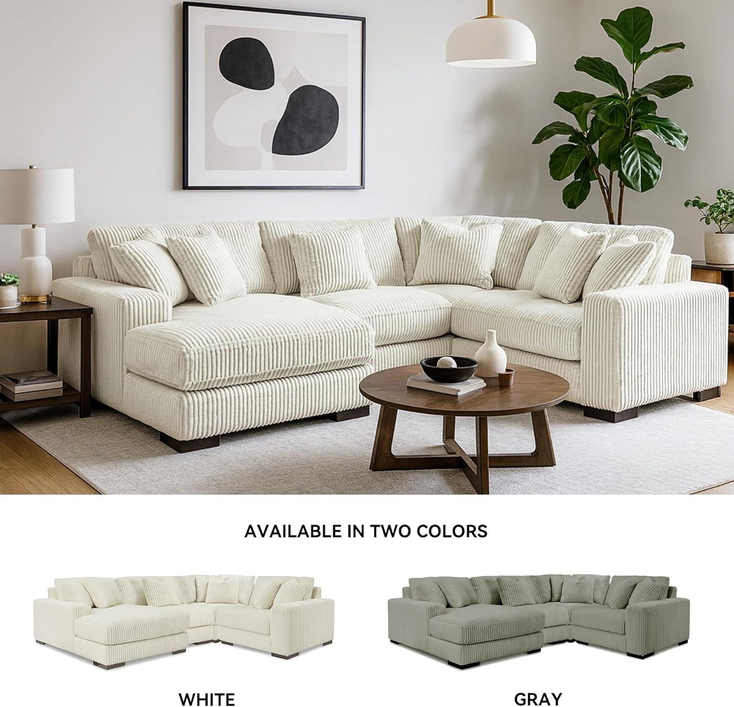 imageSignature Design by Ashley Lindyn Casual Anti Sag 3Piece Sectional with Double Chaise Reversible Cushions and 5 Accent Pillows GrayWhite