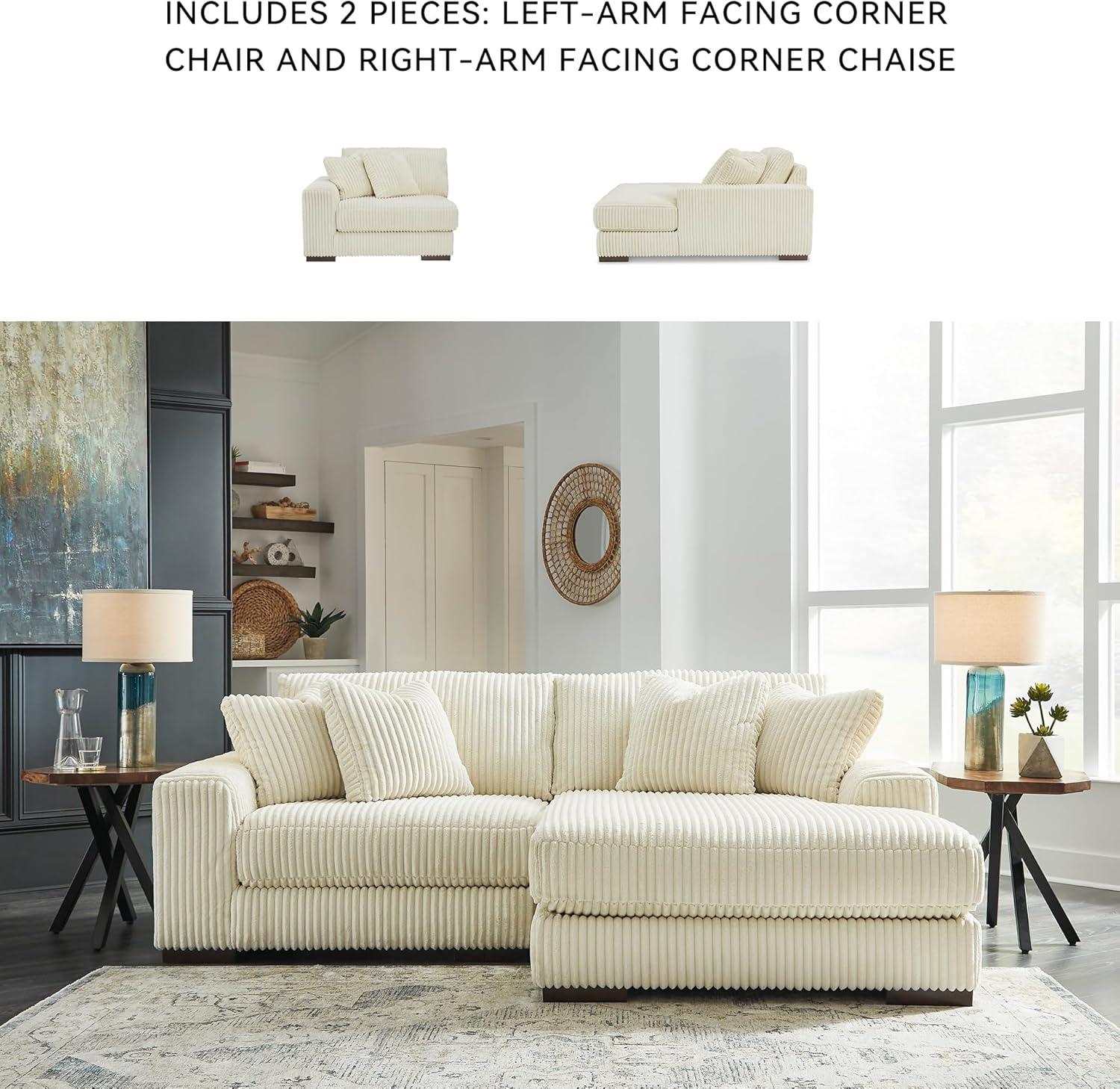 imageSignature Design by Ashley Lindyn Casual Anti Sag 3Piece Sectional with Double Chaise Reversible Cushions and 5 Accent Pillows GrayWhite