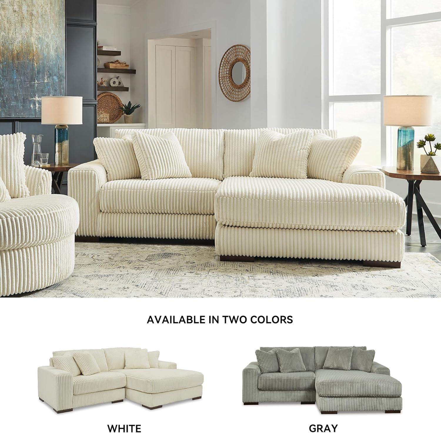 imageSignature Design by Ashley Lindyn Casual Anti Sag 3Piece Sectional with Double Chaise Reversible Cushions and 5 Accent Pillows GrayWhite