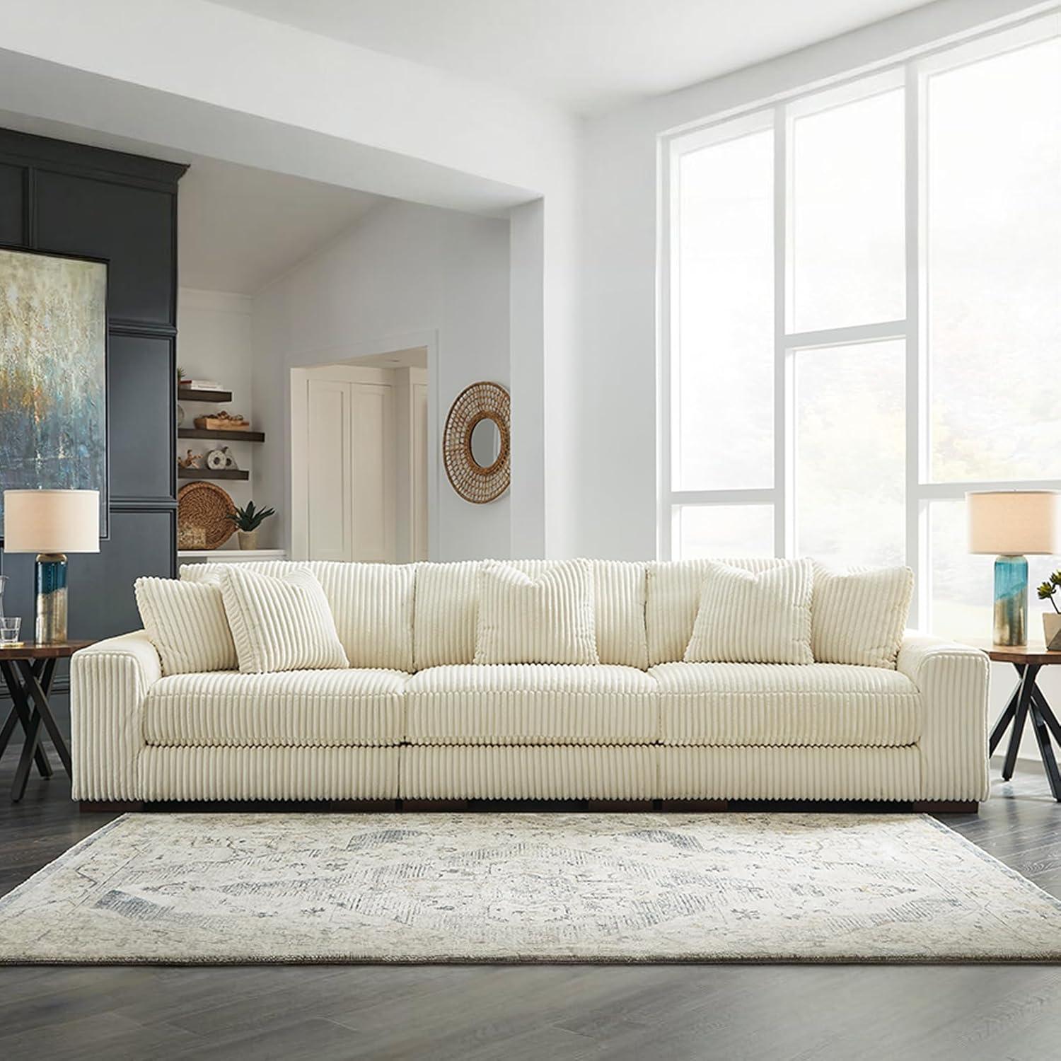 imageSignature Design by Ashley Lindyn Casual Anti Sag 3Piece Sectional with Double Chaise Reversible Cushions and 5 Accent Pillows GrayWhite