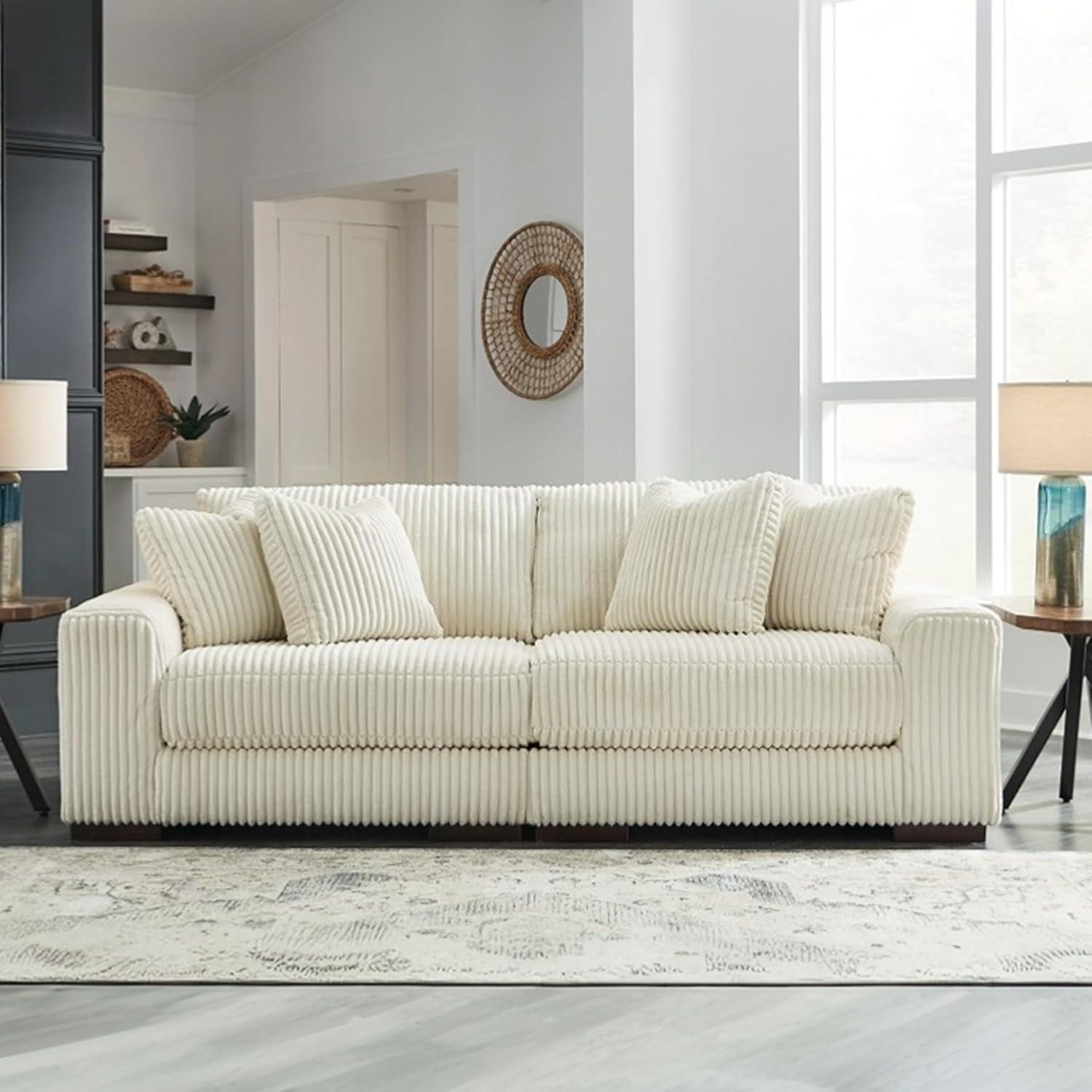imageSignature Design by Ashley Lindyn Casual Anti Sag 3Piece Sectional with Double Chaise Reversible Cushions and 5 Accent Pillows GrayWhite