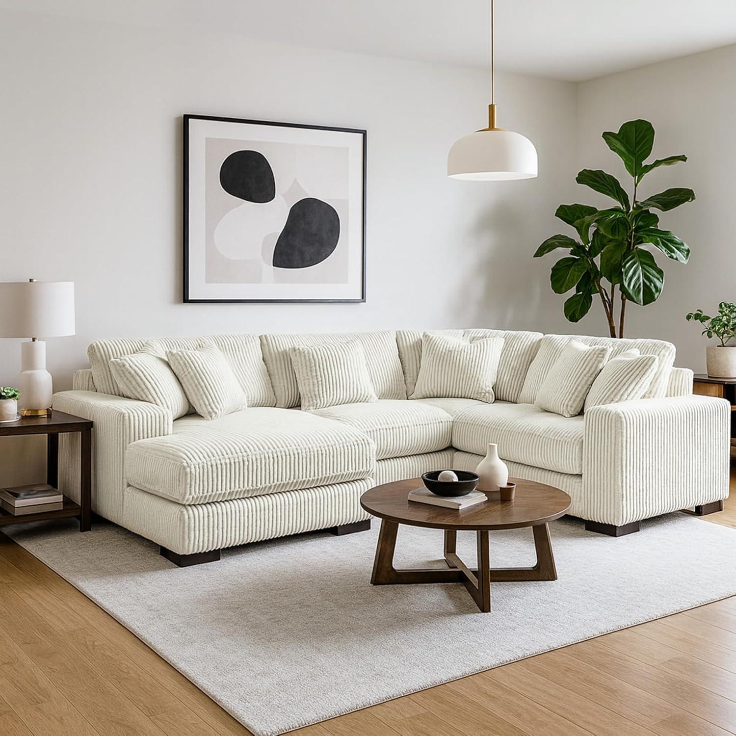 imageSignature Design by Ashley Lindyn Casual Anti Sag 3Piece Sectional with Double Chaise Reversible Cushions and 5 Accent Pillows GrayWhite