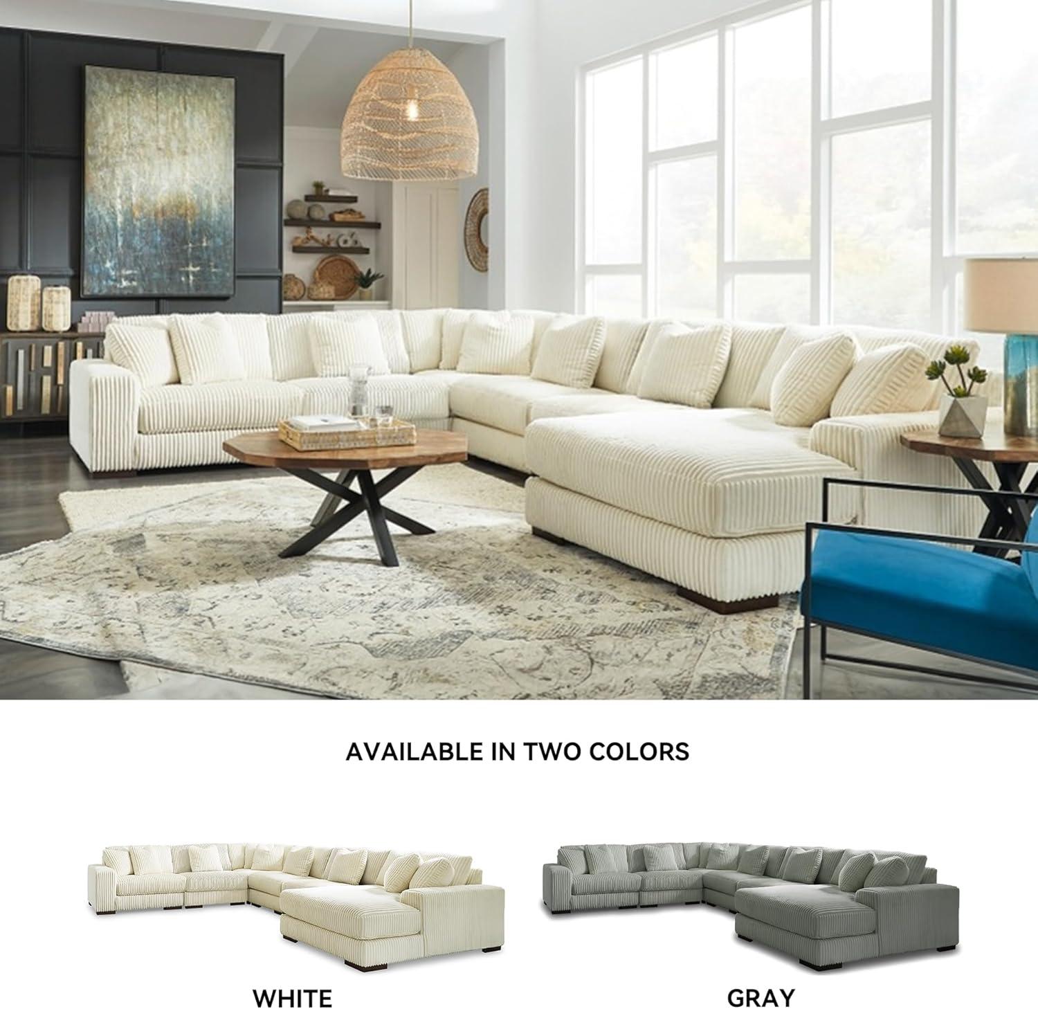 imageSignature Design by Ashley Lindyn Casual Anti Sag 3Piece Sectional with Double Chaise Reversible Cushions and 5 Accent Pillows GrayWhite