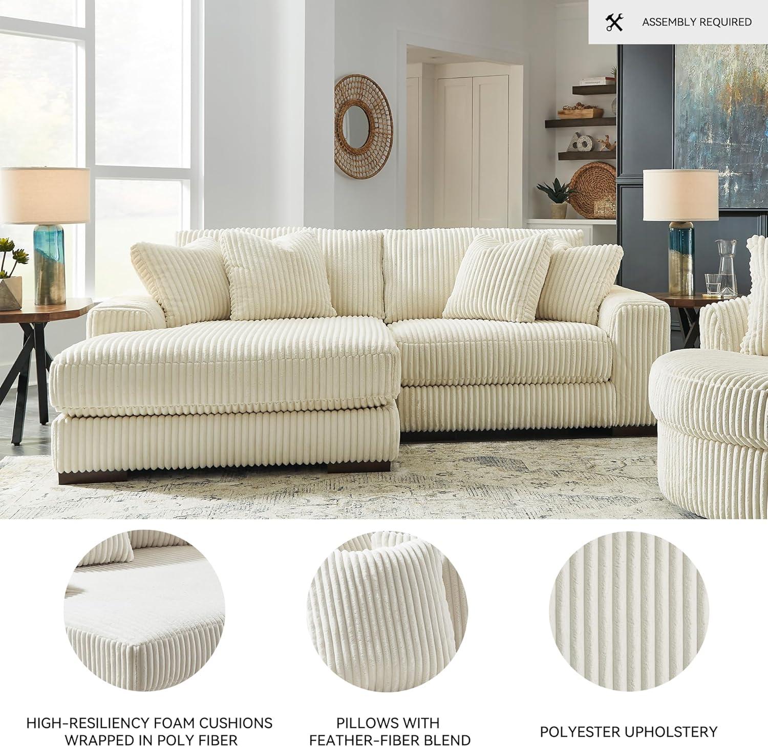 imageSignature Design by Ashley Lindyn Casual Anti Sag 3Piece Sectional with Double Chaise Reversible Cushions and 5 Accent Pillows GrayWhite