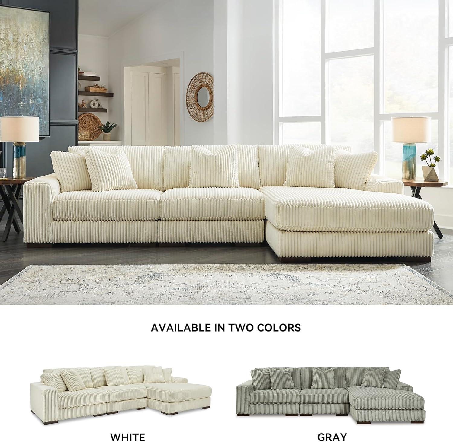 imageSignature Design by Ashley Lindyn Casual Anti Sag 3Piece Sectional with Double Chaise Reversible Cushions and 5 Accent Pillows GrayWhite