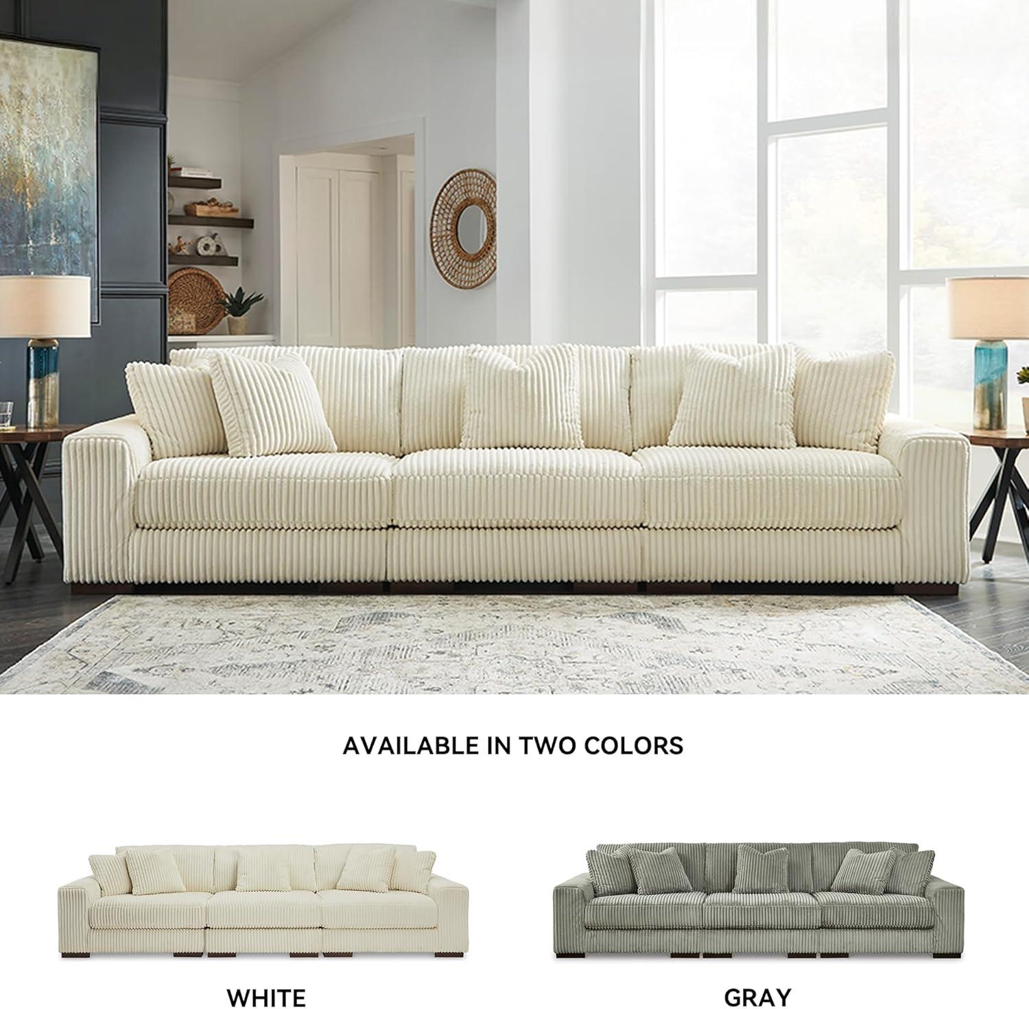 imageSignature Design by Ashley Lindyn Casual Anti Sag 3Piece Sectional with Double Chaise Reversible Cushions and 5 Accent Pillows GrayWhite